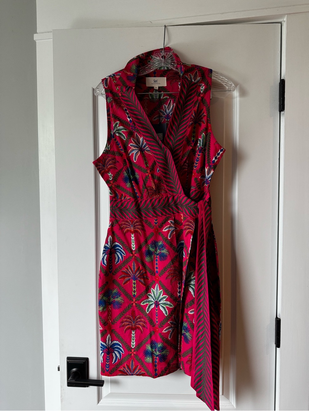 Printfresh Fuchsia Tropical Wrap Midi Dress with Multicolor Palms NWT